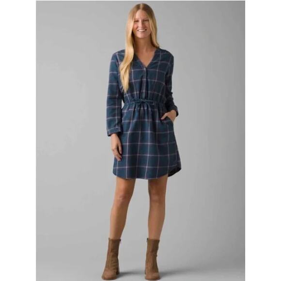 Prana Women’s Loop To Pines Shirt Dress Flannel Plaid Blue Medium - Picture 1 of 9